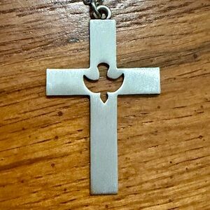 Pewter Cross with Descending Dove Cutout Necklace